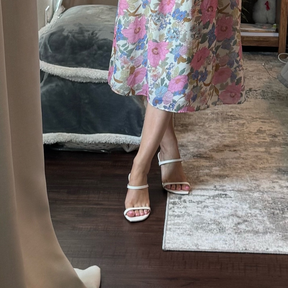 Stuart Weitzman White Aleena Mule Strappy Square Toe Heels - Picture 10 of 10